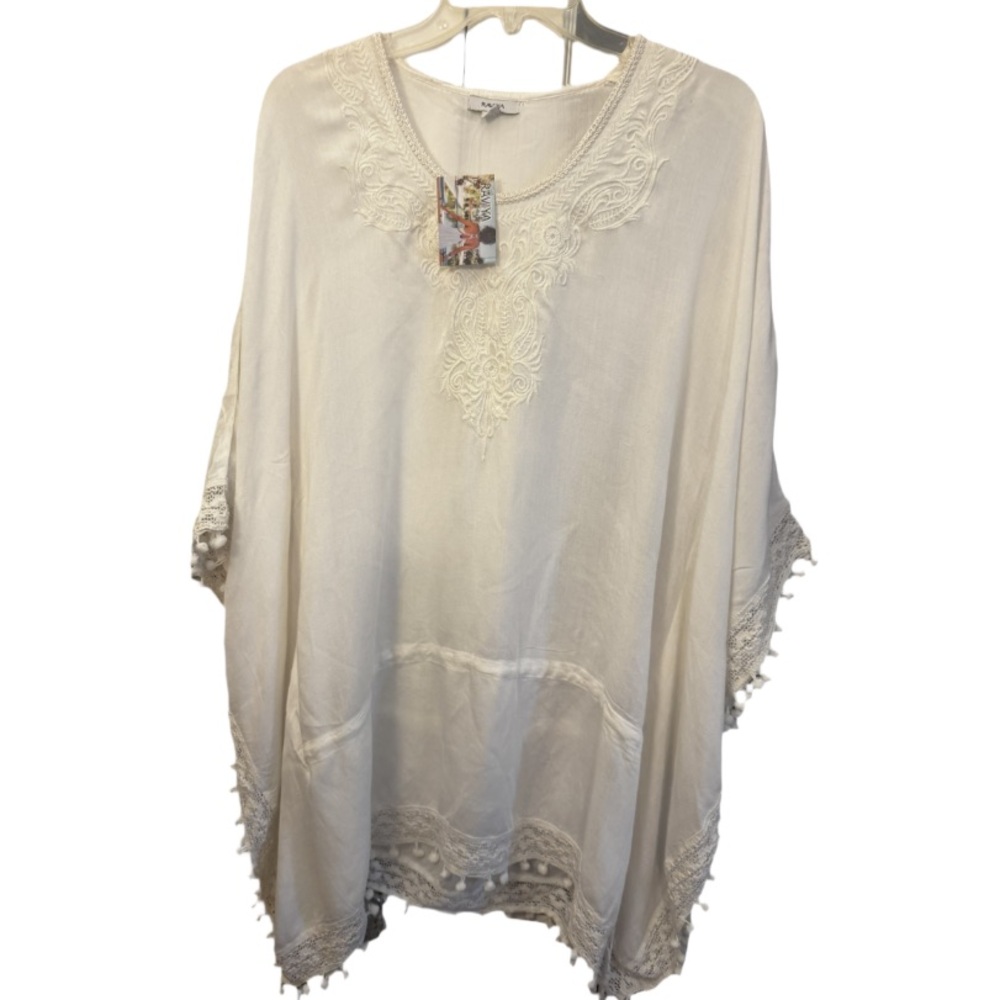 Raviya Cream Embroidered Swim CoverupSz L